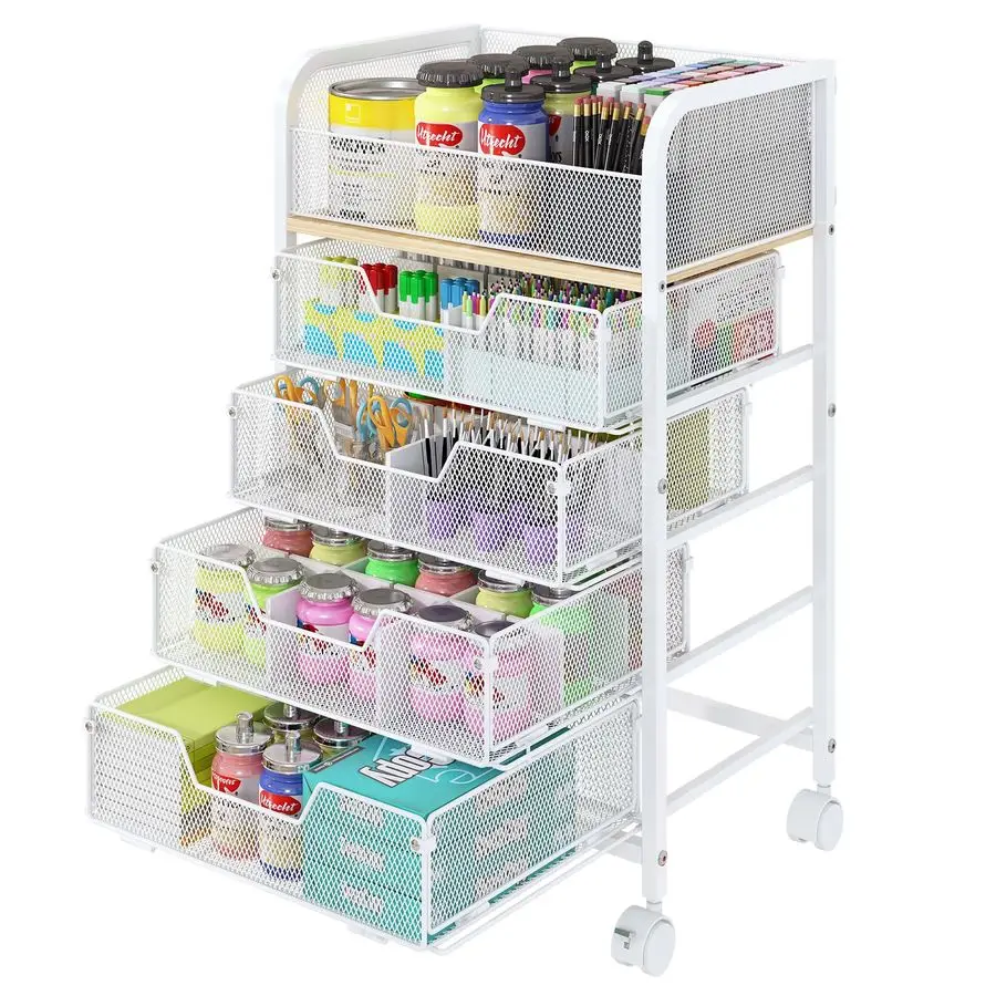 

Craft Organizer Cart with Wheels,Craft Organizers and Storage with Drawers,Lockable Wheels Rolling Utility Cart with DIY Divider