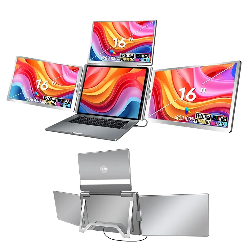 1200P 16 Inch IPS Single Connectivity Laptop Monitor 1 Cable for 3 Displays Portable Triple External Screen for Laptops2025