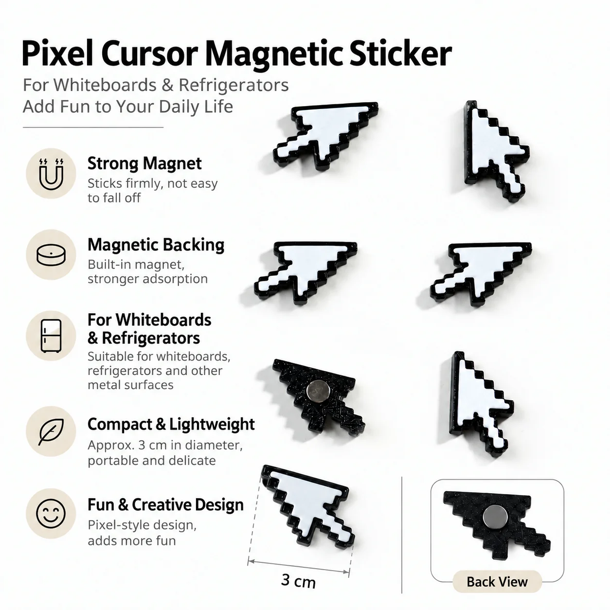 3pcs Retro Pixel Computer Mouse Cursor Fridge Magnet Creative Pointer Home Decor Fridge Whiteboard Sticker Reward Magnet Gift