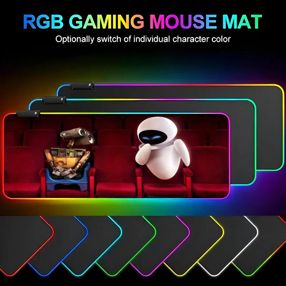 WALL E cartoon Mouse Pad Gamer RGB Deskmat Keyboard Mat Gaming Laptops LED Mousepad Desk Protector Anime Mause Mats