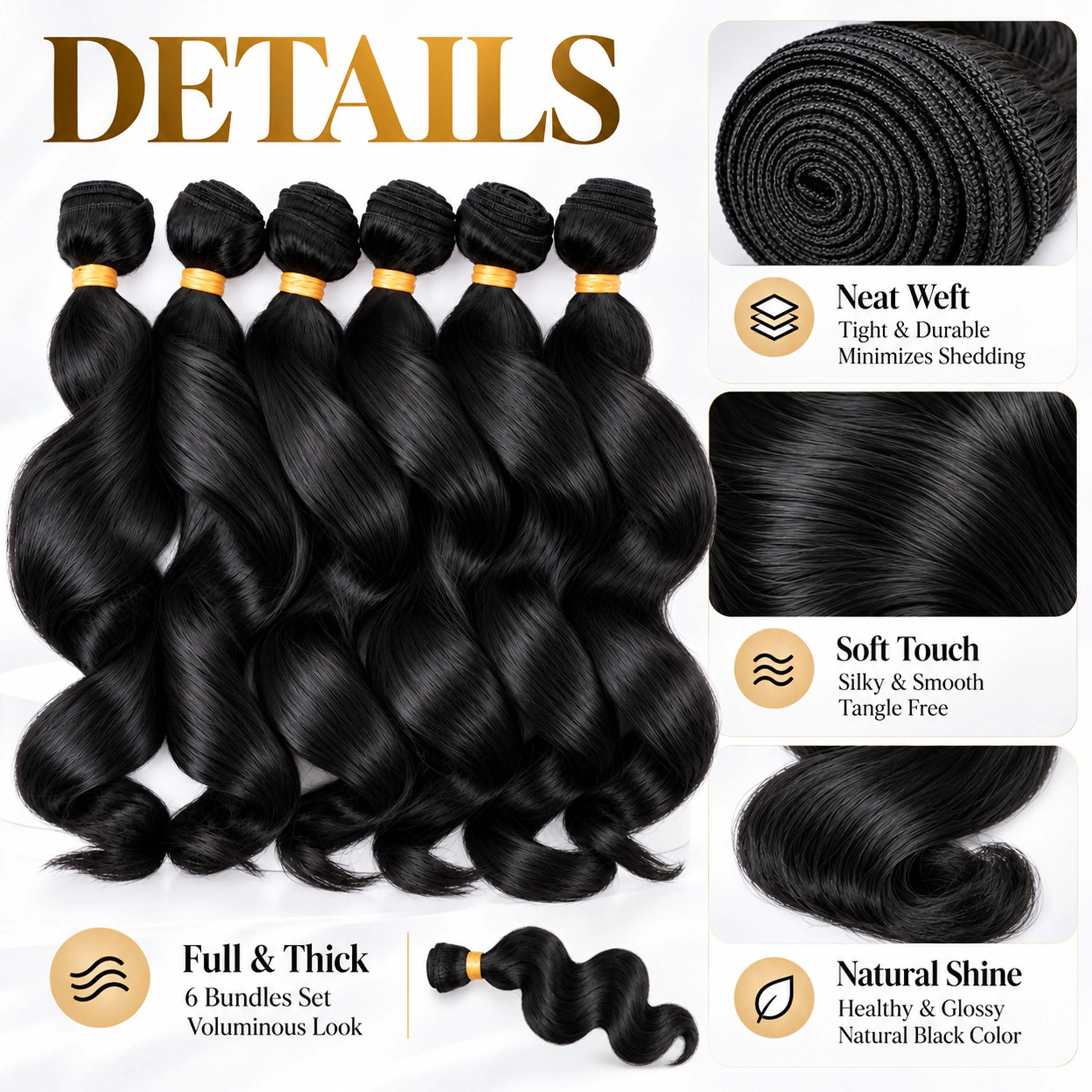 14 18 inch, 6 Bundle Deals Loose Wave Hair Extensions For Women Curtain Six-piece Set Multi-size Reel Hair Curtain Set One Piece