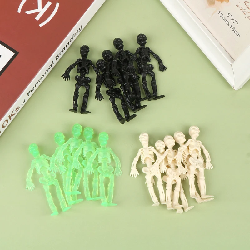 Boneca do crânio do PVC mini, Brinquedo do zumbi do esqueleto, Decoração não tóxica do Dia das Bruxas, Ornamento temático do horror, 5pcs