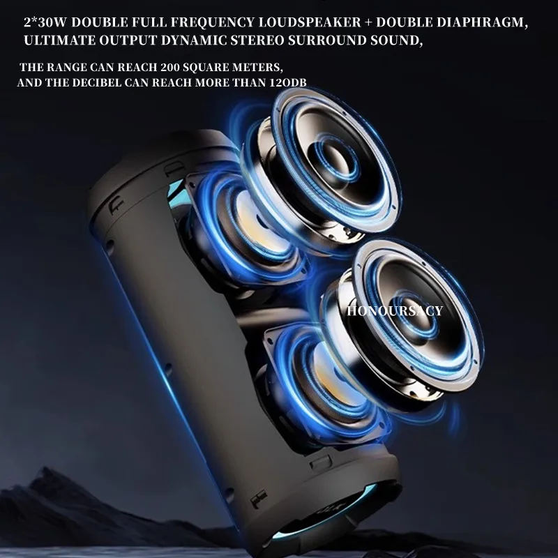 SODLK T21 Portable 60W Bluetooth Speakers Bass Subwoofer 360 Stereo RGB Light Wireless Waterproof TWS Super USB/TF/AUX Boom box