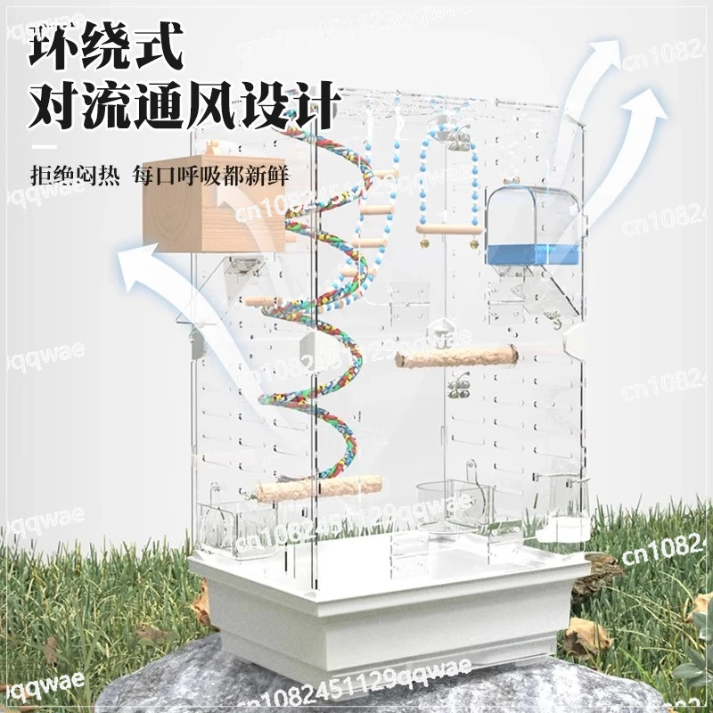 Transparent acrylic ornamental splash-proof breathable bird cage cockatoo budgie pet
