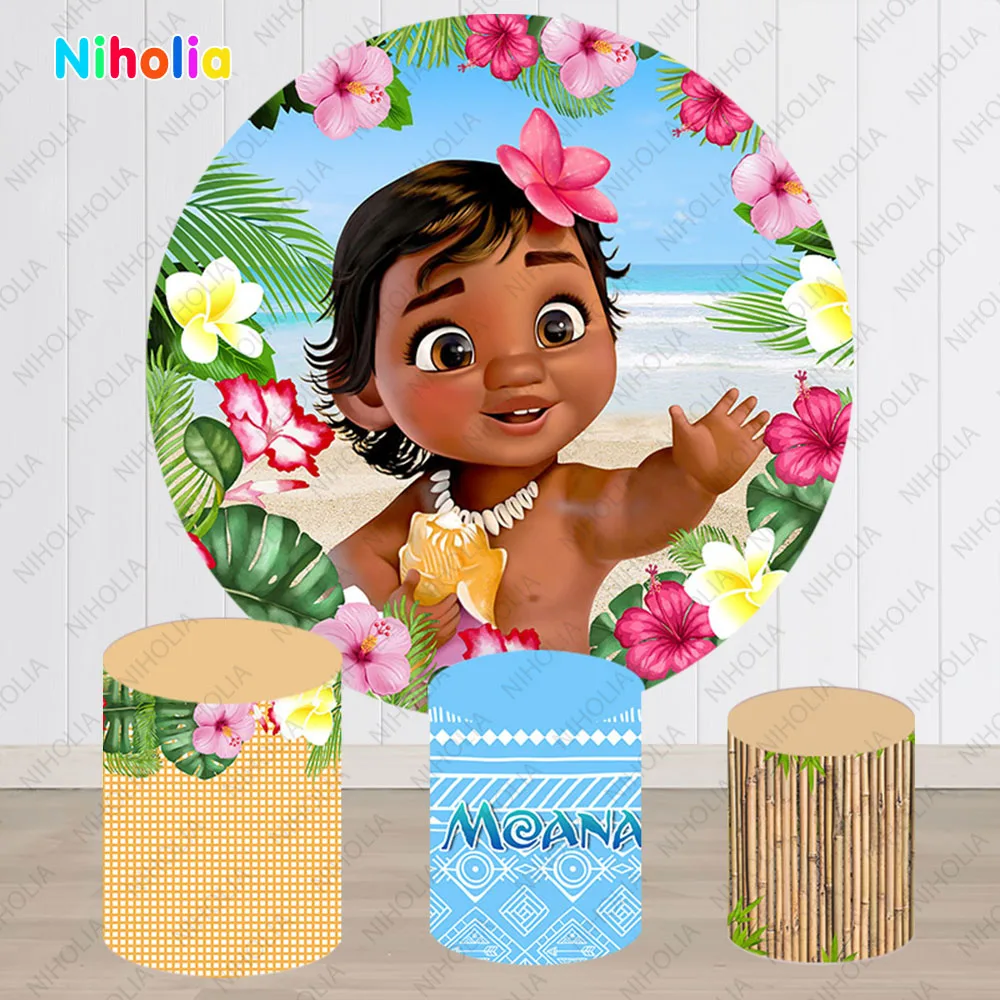 

Moana Princess Round Backdrop Cover Kids Girl Baby Shower Background Circular Event Wall Decoration Birthday Party Summer Ocean