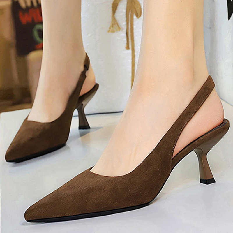 BIGTREE Shoes Suede Women Pumps Pointed hollow out High Heels 6 CM Summer Women's Sandals occupation Office shoes Kitten heels image 6