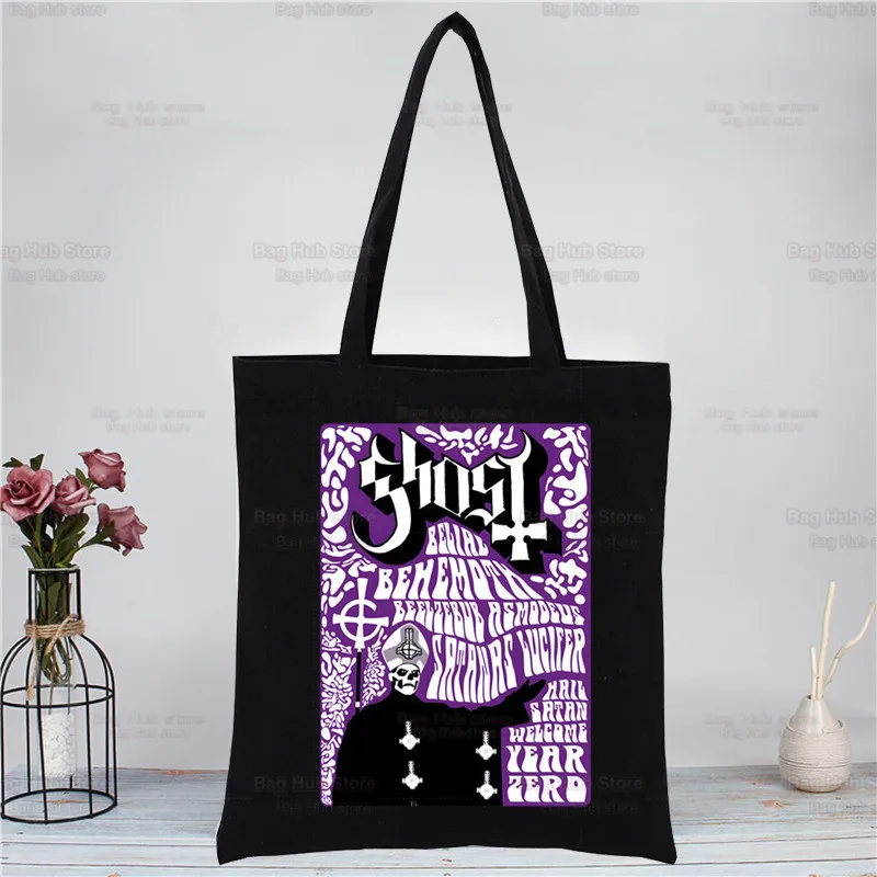 Ghost Rock Band Canvas Shoulder Bag Tote Bag Aesthetics Prevalent Popular Characters Shopping Bags Cotton Handbags Books Bag