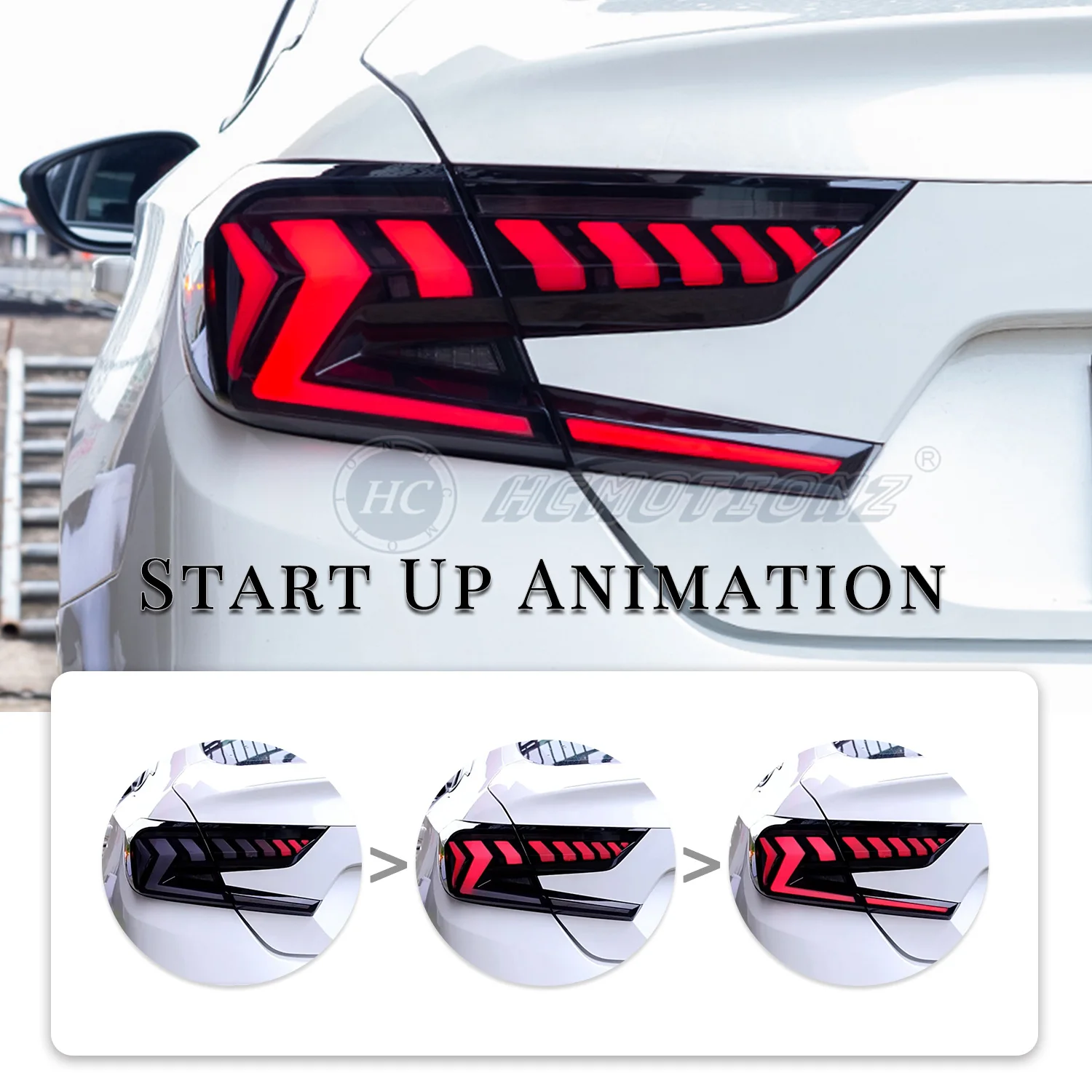 HCMOTIONZ โรงงานเริ่มต้น Animation ด้านหลังโคมไฟประกอบอุปกรณ์เสริมรถยนต์ 2018-2022 ไฟท้ายสําหรับ Honda Accord