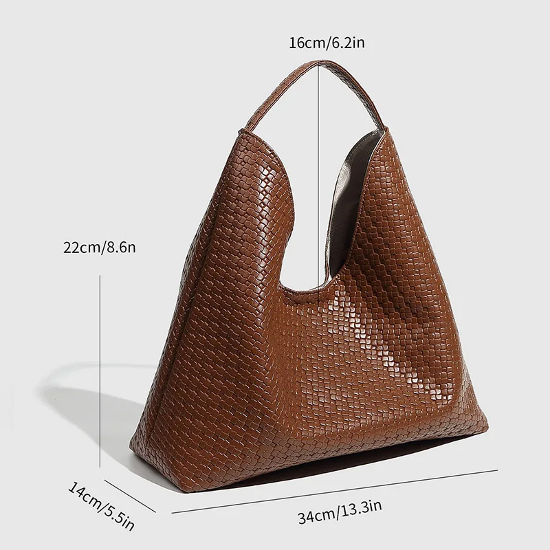 Retro Woven Pattern Shoulder Bag Large Capacity Tote Bag Casual Armpit Tote Bag Daily Work Clothing Bag Soft PU Shopping Bag