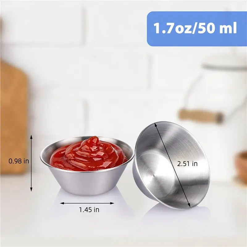 AAAN-72 Pack Stainless Steel Sauce Cups,50Ml Reusable Round Condiment Cups, Dipping Sauce Cup, Stackable Individual Metal Cup