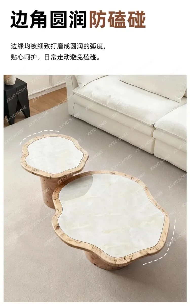 Marble coffee table light luxury high-end natural tree tumor pattern household medieval solid wood combination
