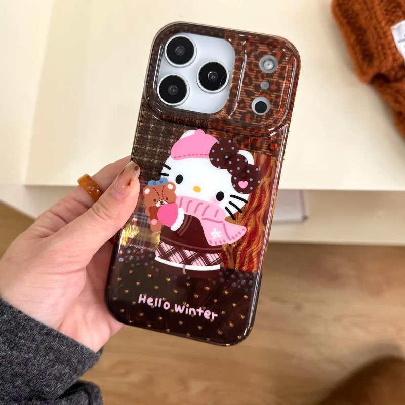 

Cute Cartoon scarf Hello kitty Bear leopard print Polka Dots Phone Case For iPhone 13 14 15 16 17 Pro Max Y2K kitty Back Cover