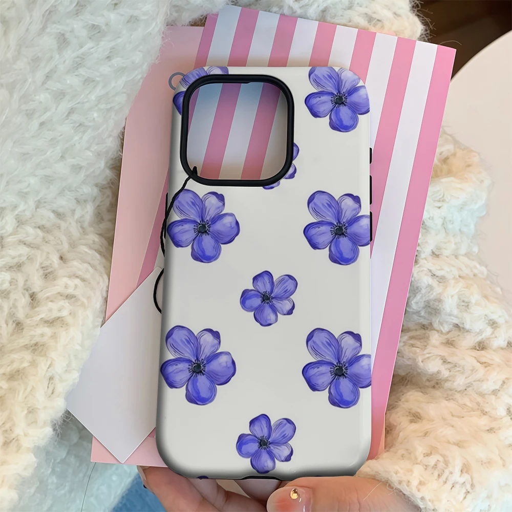 Patrón de acuarela de anémona azul IPhone17 funda de teléfono imprescindible para IPhone 17 16 15 14 13 12 Pro Max Plus contraportada de doble capa