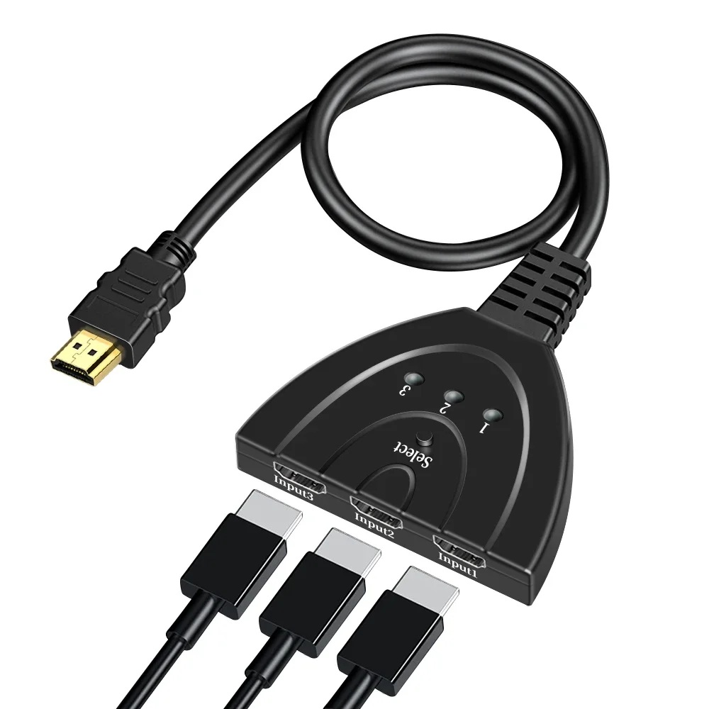 Commutateur compatible HDMI, répartiteur KVM, 4K, 2K, 3D, 3 entrées, 1 sortie, mini 3 ports, hub de commutation VIdeo, 1080P pour DVD, HDTV, Xbox, PS3, PS4