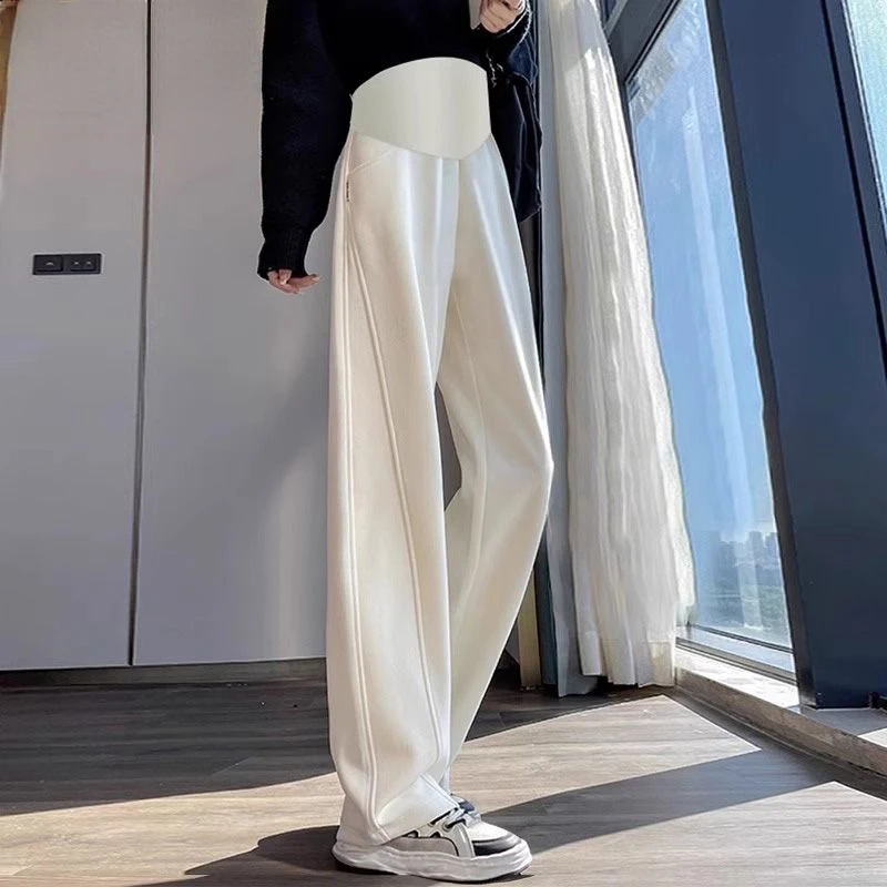 Maternity Pants Autumn Winter Outer Wear Padded Plus Tote Straight Narrow Wide Leg Pants Maternity Clothing Pregnancy Trousers