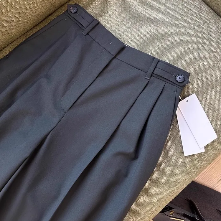 

ey Suit Wide Leg Pants Women's Draped Straight Cut Trousers Quali Faionable Commute Sle Regular Thin Spring Season