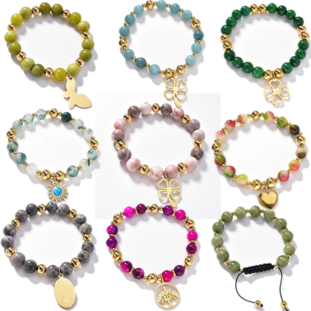 

Lucky Gemstone Bead String Bracelet Butterfly Pendant Macaron Colored Bracelet Jewelry For Friends Birthday Festival Gifts