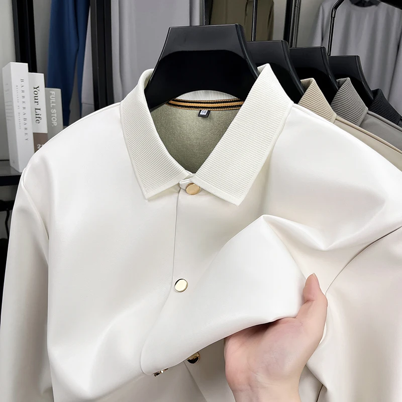 سترة رجالي كاجوال سترة طويلة الأكمام طية صدر السترة الياقة زر حتى نسيج ناعم خفيف الوزن ربيع الخريف أزياء رجال الأعمال #5