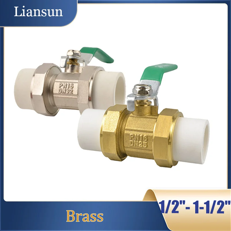 

1Pcs Copper PPR Ball Valve 1/2" 3/4" 1" 1-1/4" 1-1/2" Double Union PPR High-temperature Resistant Ball Valve Water Pipe Fittings