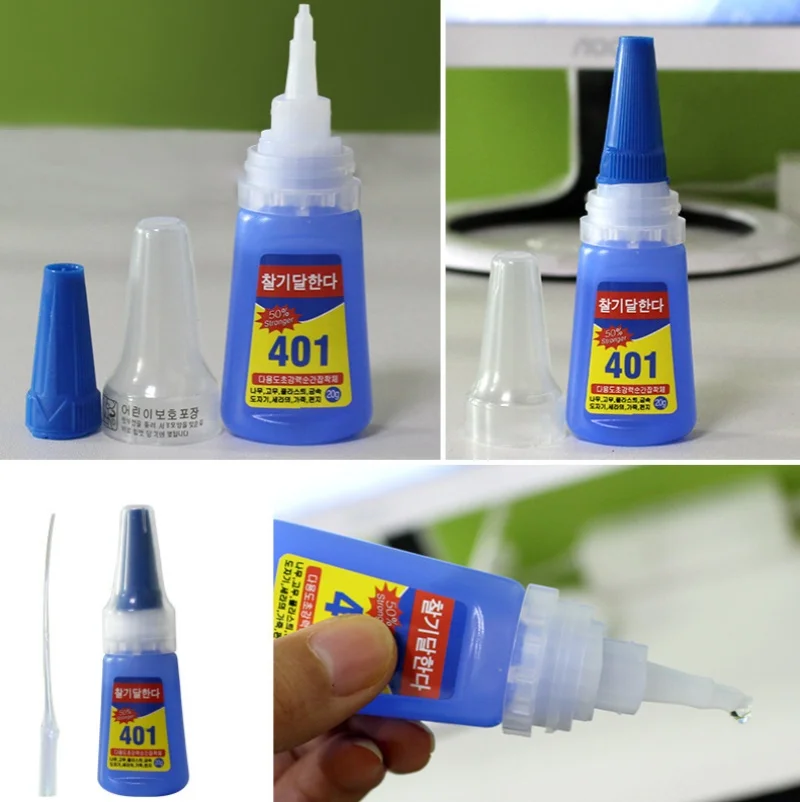 Korea 401 Instant Glue Medium Strength 20g Fast Cure Colorless Adhesive For Glass Handmade Crafts Wood Metal PVC General Glue