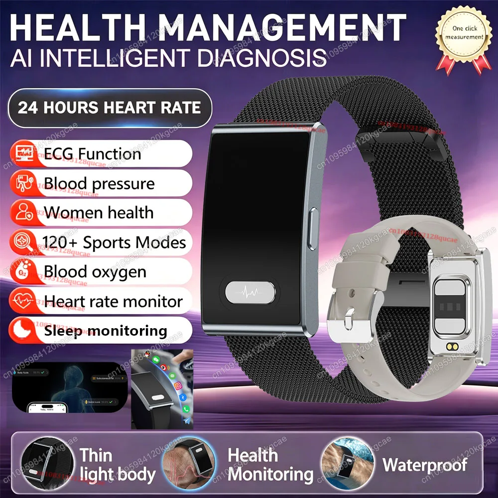 Nova Pulseira Inteligente Ultrafina com Monitor de ECG, IMC, Temperatura Corporal e Frequência Cardíaca, Relógio Inteligente à Prova d'Água para Espor