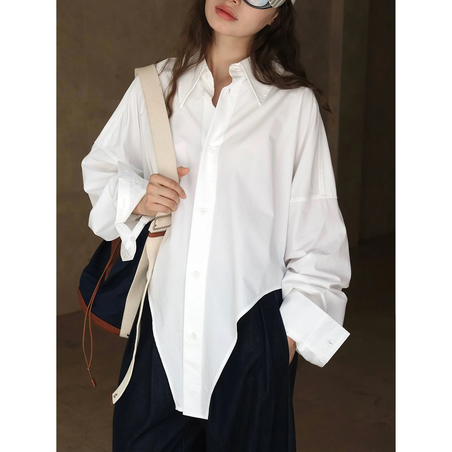 Autumn Korean Irregular Collar Shirt Loose Silhouette Casual Top For Women