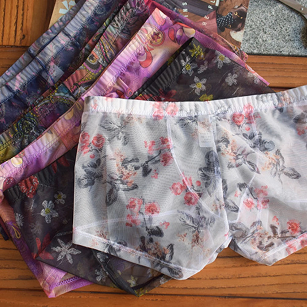 

Сексуальные мужские прозрачные плавки, сетчатые цветы, U-образная выпуклая сумка, нижнее белье, прозрачное нижнее белье, трусы с низкой талией, трусики