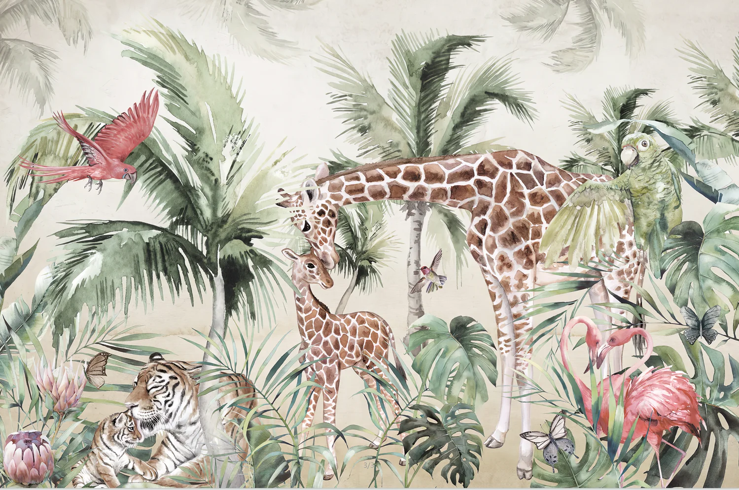 Custom Cartoon Animal Jungle Wallpaper Mural for Kindergarten Children's room Tiger Elephant Giraffe Background wallpaper