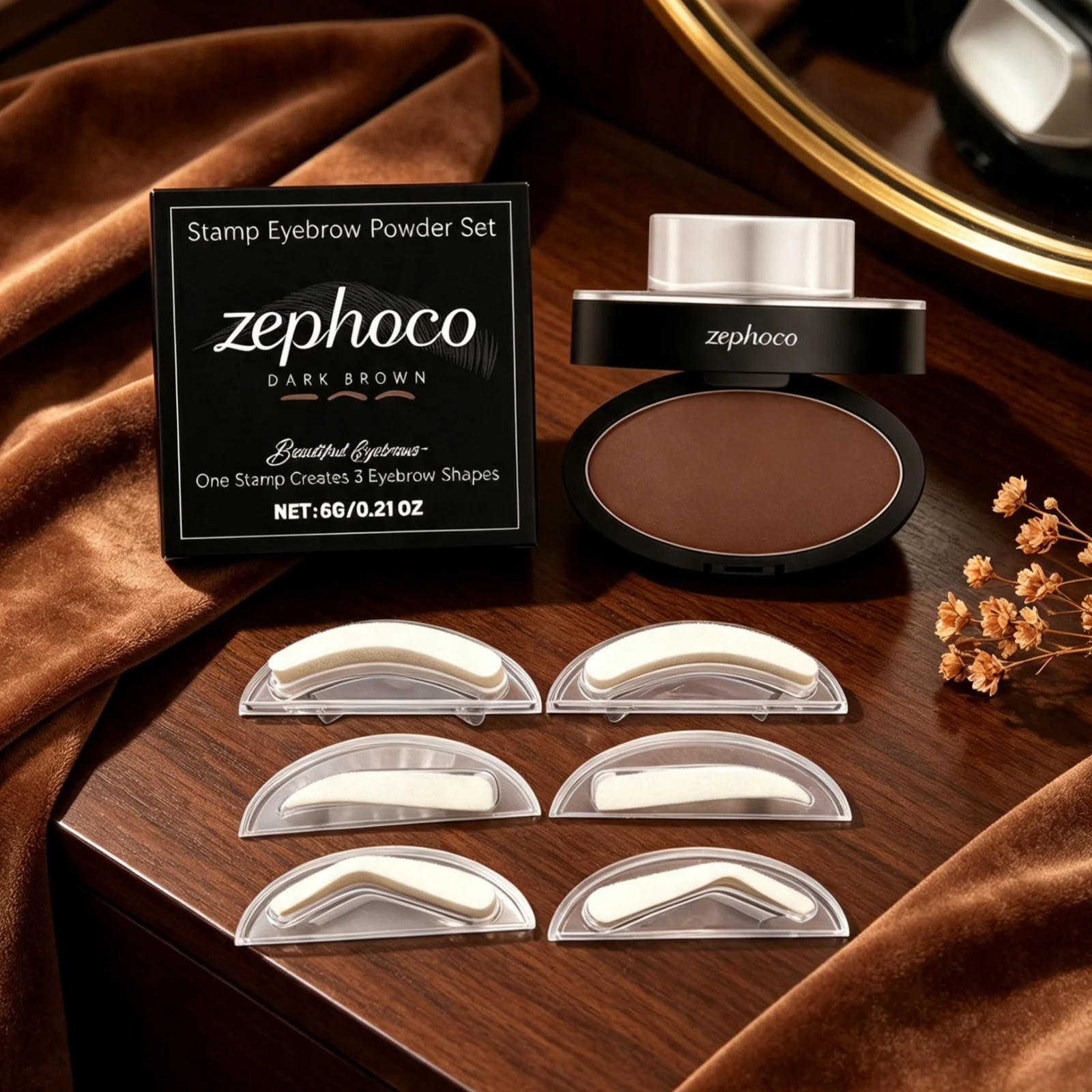 Zephoco Eyebrow Stamp Stencil Kit for Beginners Lazy Makeup Waterproof Long Lasting Fine Texture Natural Look Brow Stamp Powder