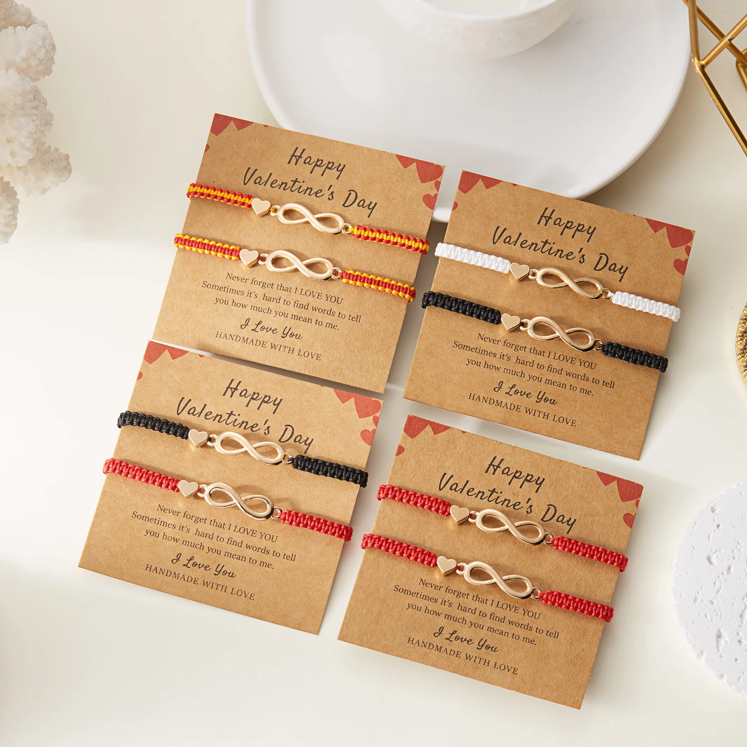 2 قطعة الحب القلب إنفينيتي المنسوجة حبل أساور للأزواج للنساء الرجال اليدوية حبل مضفر قابل للتعديل سوار الصداقة مجوهرات #1