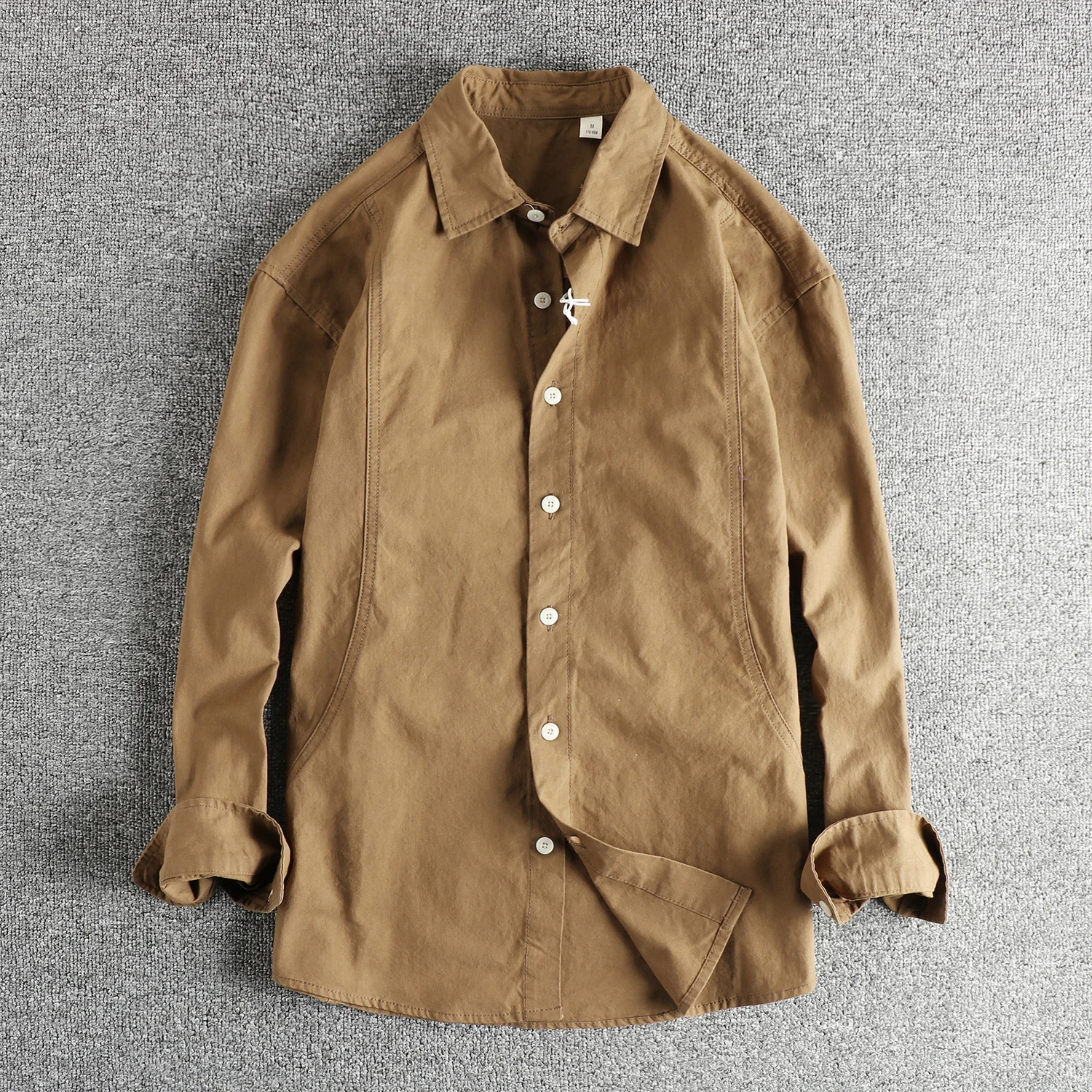 

100% cotton autumn new woven washing men's long-sleeved shirt Kaji retro youth shirt