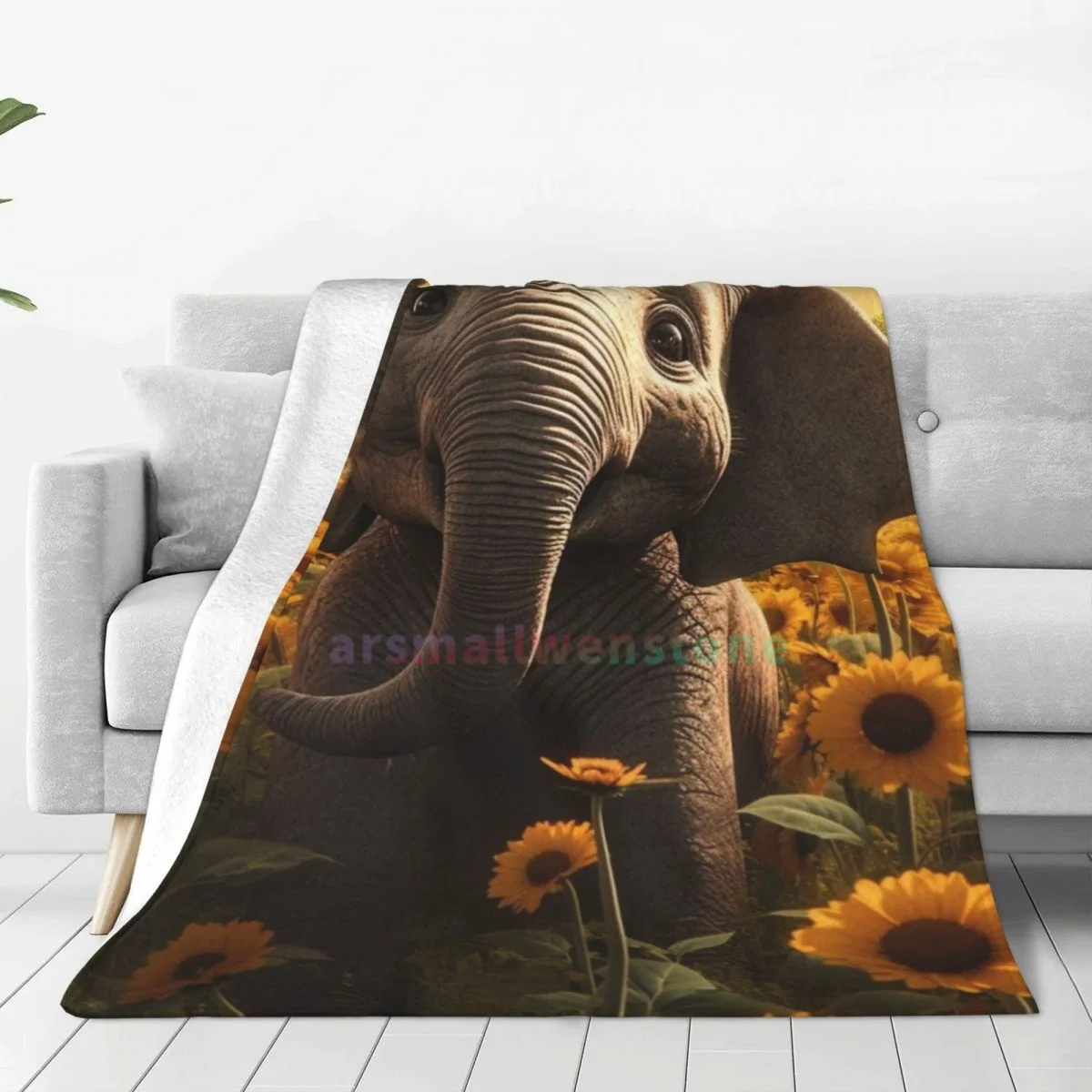 

Фланелевое флисовое одеяло со слоном и подсолнухом, мягкое, теплое, легкое, уютное, нечеткие одеяла с защитой от скатывания для дивана, кровати, дивана, путешествий
