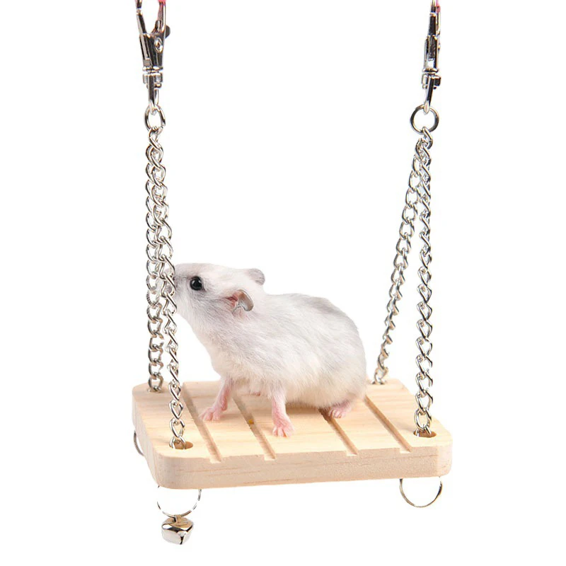 1Pcs Pet Toy Hamster Toy Bell Swing Hammock Wooden Small Pet Parrot Platform Suspended Wooden Suspension Bridge D9068