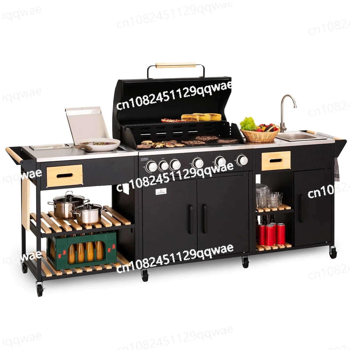 Table Combined Outdoor Kitchen with Side Grill Sink Movable Outdoor Island