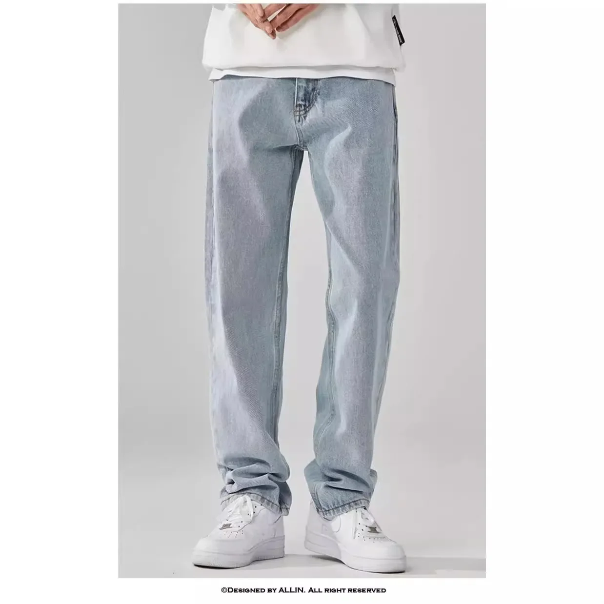 Trendy Hong Kong Style Men's Summer New Arrival 2023 Unique Solid Color Jeans Hip Hop INS Trendy High Street Trousers