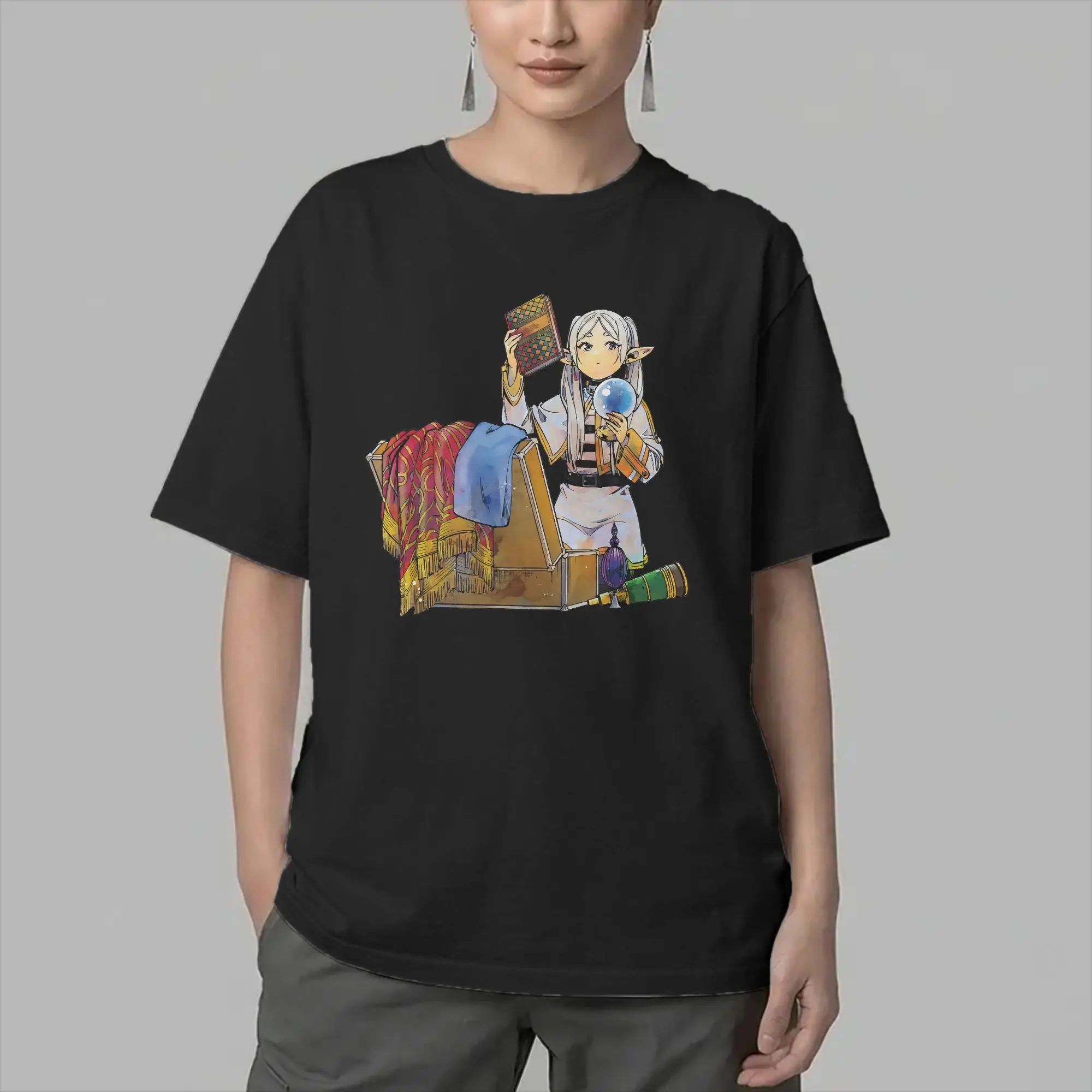 Vintage Frierens Beyond Journey's End T-Shirt Men Crew Neck 100% Cotton T Shirt Japanese Anime Short Sleeve Tee Shirt Clothing