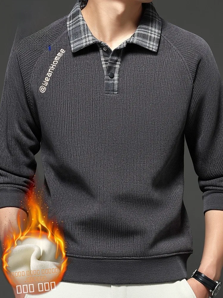 

Ln Men's Knitted Fce Lined Thiened Patchwork Hoodie Faion Urban Sle Winter Warm irt Collar Sweater Casual Wear