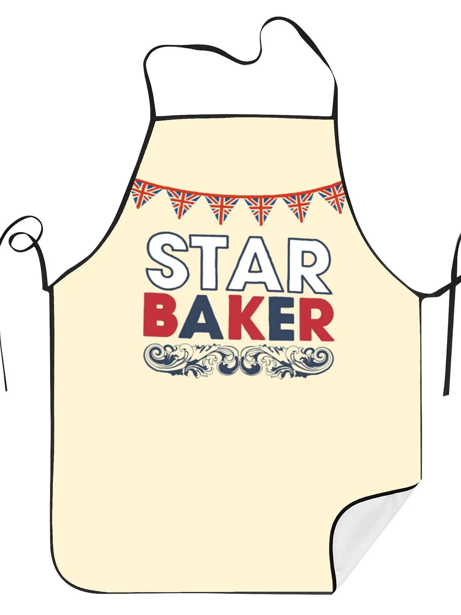 Star Baker Union Jack Bunting Scroll Print Cream Waterproof Apron For Home Baker Kitchen Baking BBQ Anti-oil Fun Protective Gift