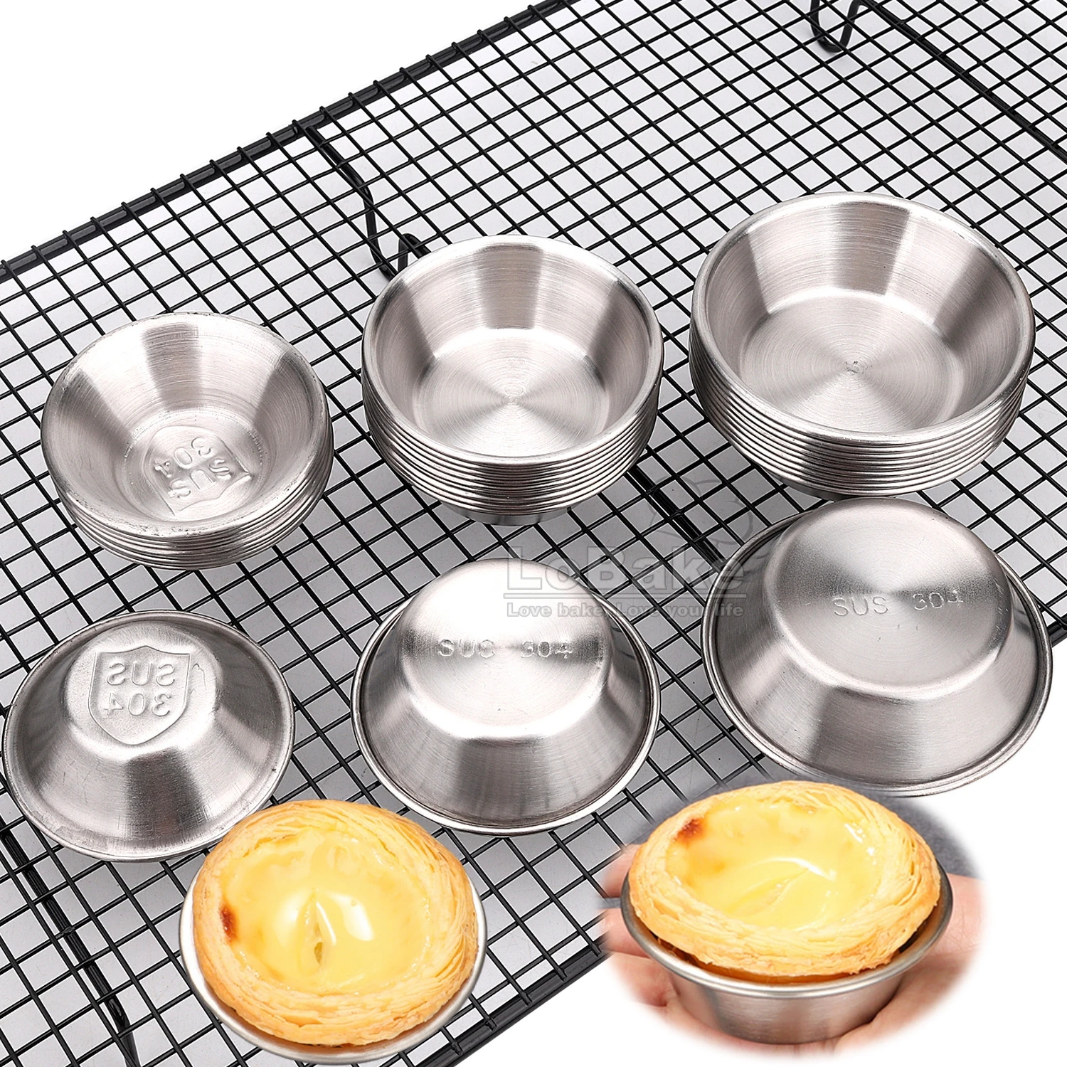 10-30pcs 3 Sizes Round 304 Stainless Steel Egg Tart Molds Pudding Tin Cheese Pan Bowl Cake Holder For DIY Baking Accessories