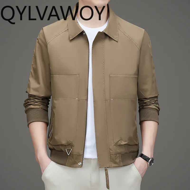 QYLVAWOY Men's Jackets and Light Coats Loose Short Jacket Spring Autumn Lapel Jackets for Man Casual Tops Menswear Clothing