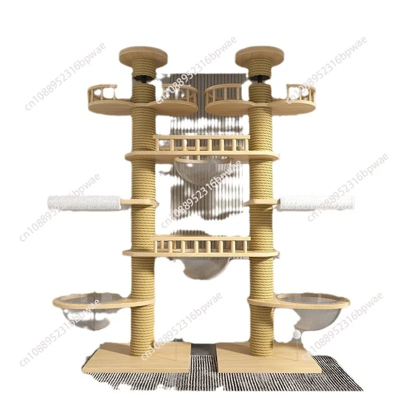 

Double Pillar Cat Climbing Pillar Solid Wood Cat Cage Multifunctional Cat Stand Multi-layer Jumping Platform pet supplies