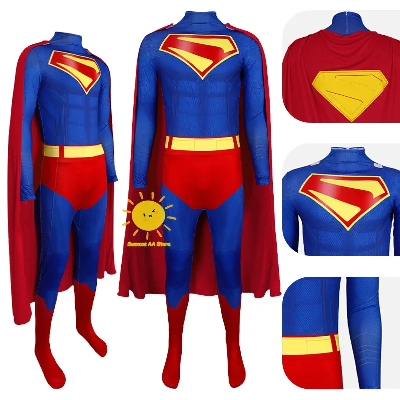 

BEAST KINGDOM Movie Superman Cosplay Costumes Clark Kent Cosplay DC Jumpsuits High Quality Prints Cloak Halloween Cos Adult Men