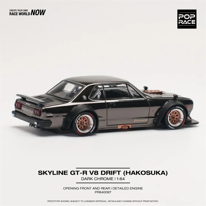 (Pre-order) Pop Race 1:64 SKYLINE GT-R V8 DRIFT (HAKOSUKA) DARK CHROME Black Diecast Model Car