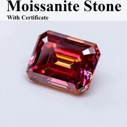 Moissanite Stone Emerald Cut Watermelon Red Color Lab Grown Gemstone Diamond Charms Woman Jewelry Making With Certificate