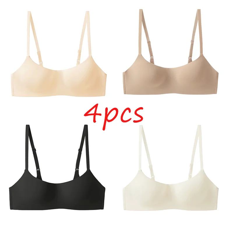 2/4Pcs Japanese Style Seamless Bras Comfort Wireless Underwear Women\'s No Steel Ring Bralette 3/4 Cup Glossy Bra Female Lingerie