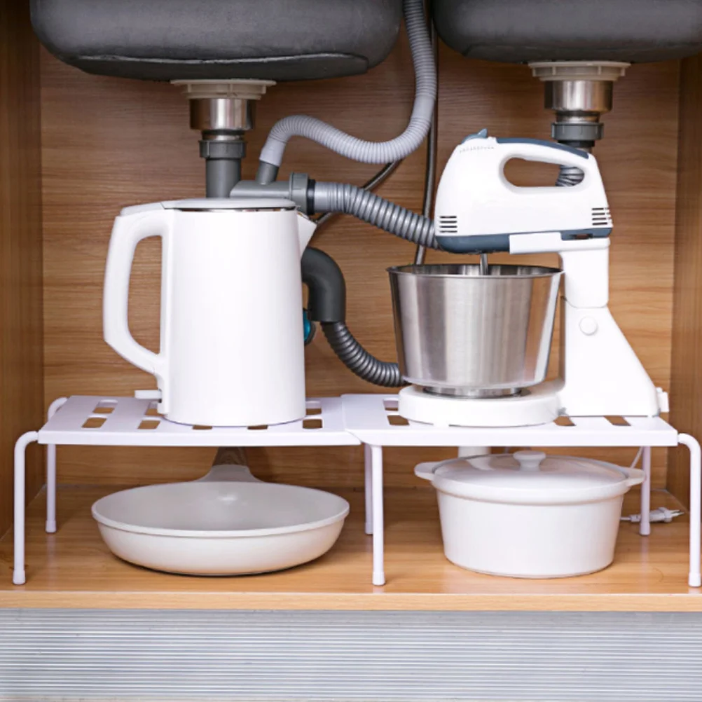 

Layered Plastic Shoe Storage Rack Kitchen Shelving Organizer Space Saving for Living Room Office Dorm Clutter Free White