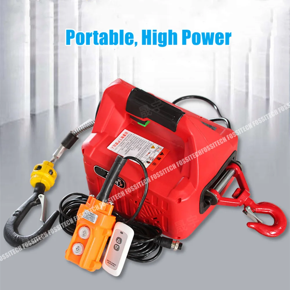 Portable Remote Control Crane Hoist 100/200/300/500KG Wire Rope Electric Hoist Aluminum Shell Hoist Household Indoor Crane Hoist