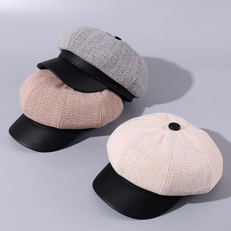 Autumn Winter Wool Newsboy Cap Fashion Hats for Women Female Winter Cap Girl Visor Travel Beret Thick Warm Vintage Bonnet