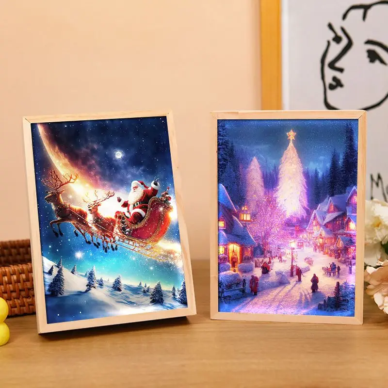 Festive Christmas Santa Snow Scene Light Painting Ins Style Night Light Bedside Lamp for Living Room Bedroom Dining Decor