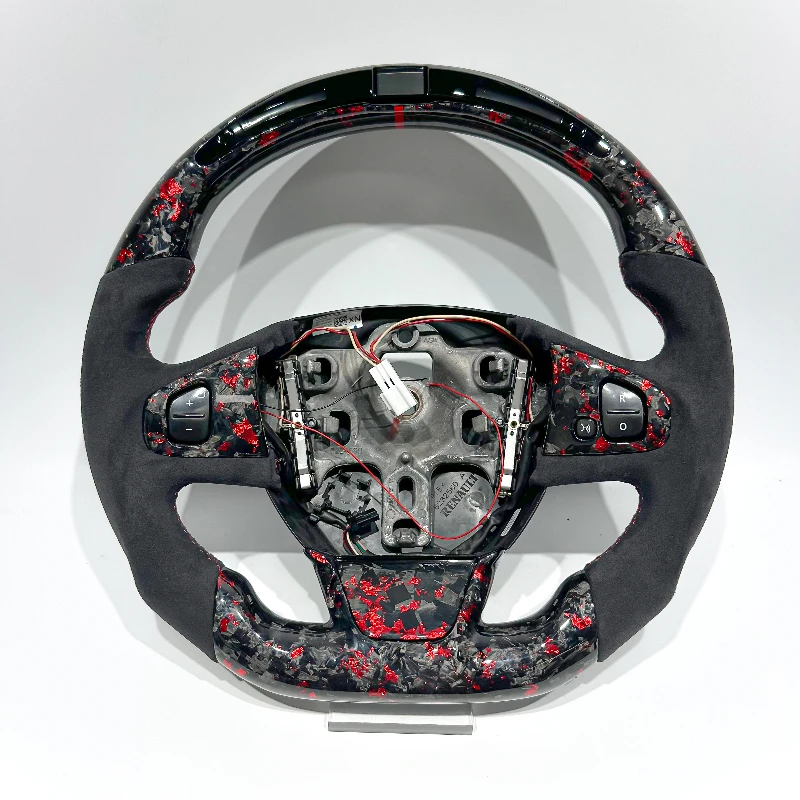 LED RPM Suede Red Forged Carbon Fiber Custom Steering Wheel for Renault Clio 4 - Red Backlit Performance Car Accessory